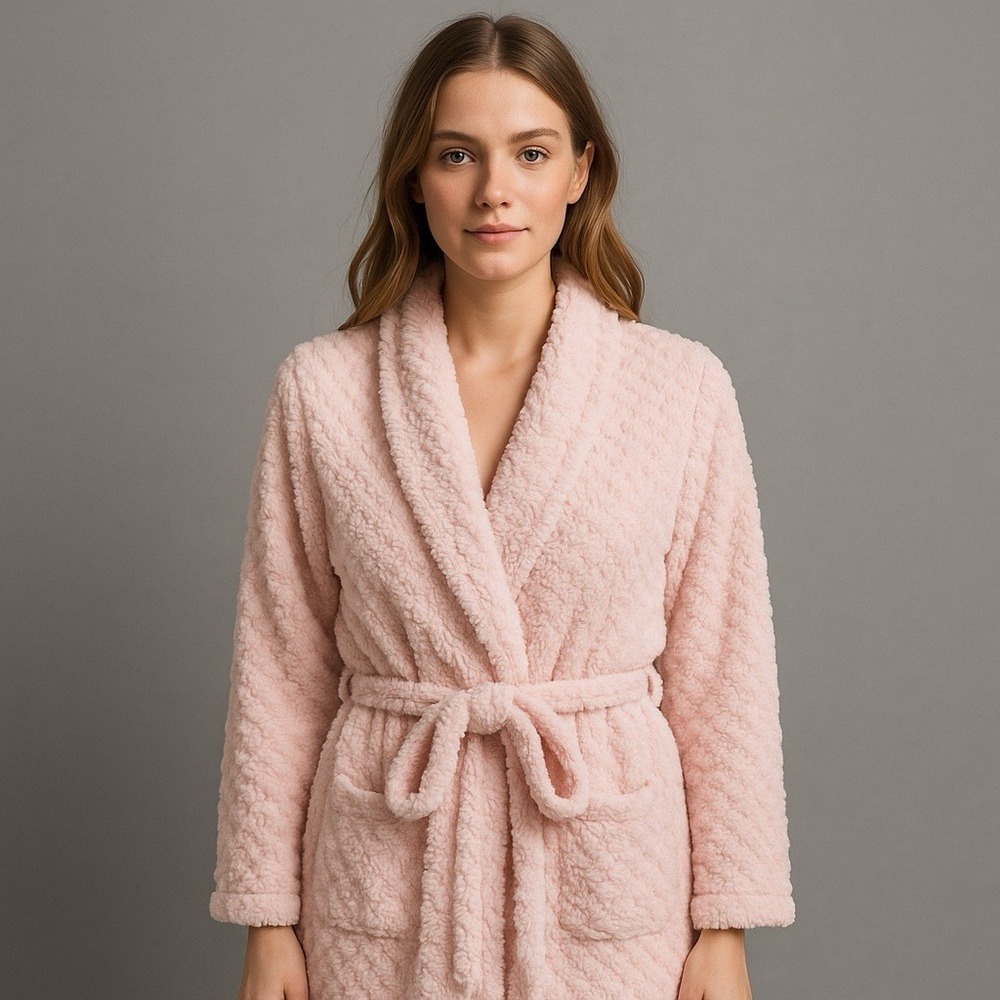 Betsey Johnson‎ pink plush tie waist robe women's cozy lounge wear small